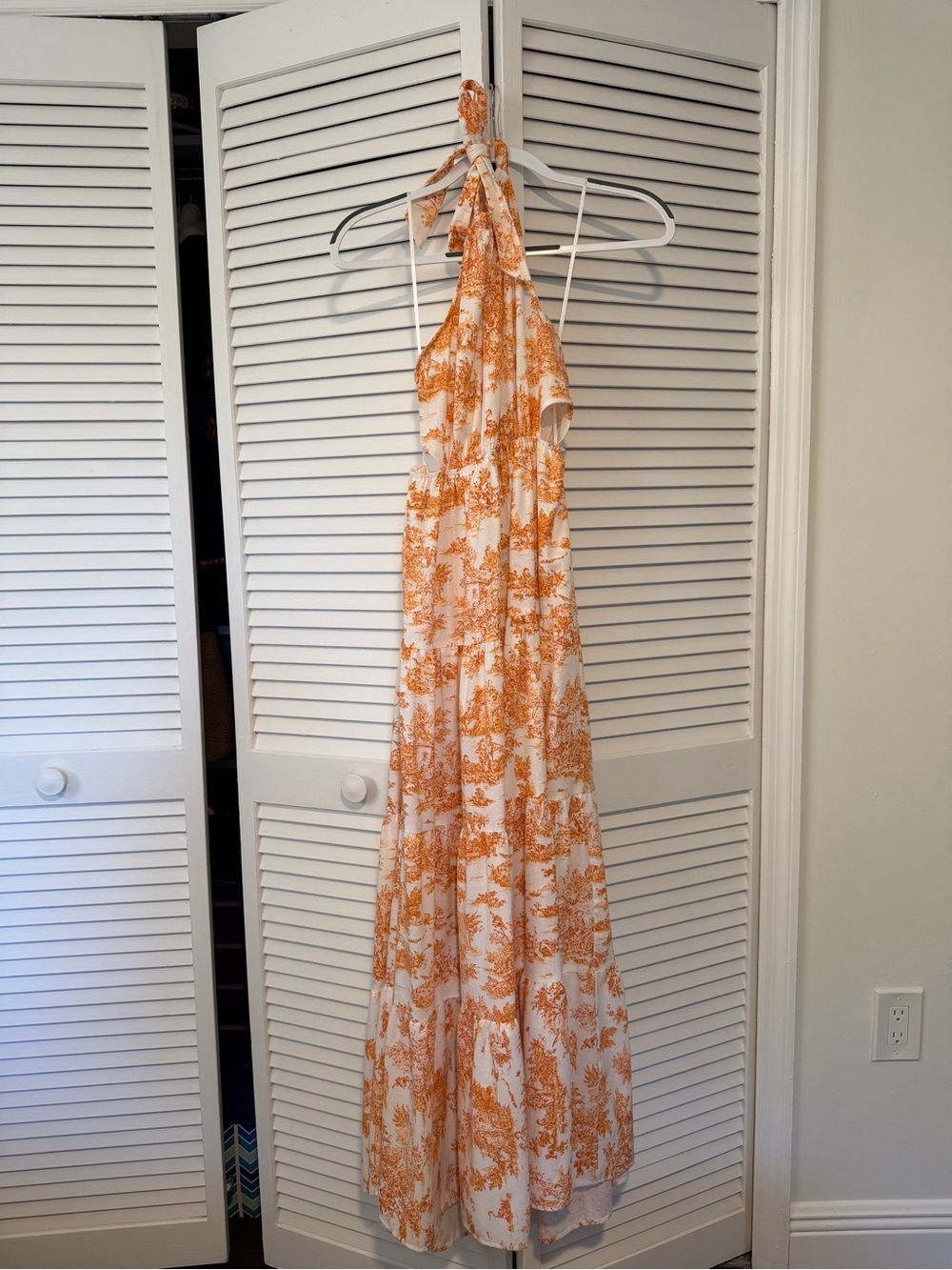 Aakaa White and Orange Halter Maxi Dress. Bought at SHUSHA